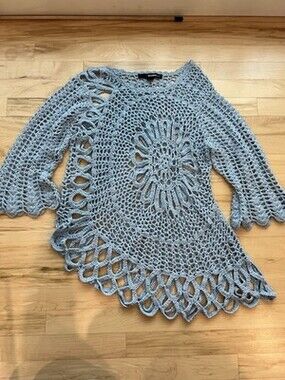 Denim 24/7 Tunic Sweater S/M 12 Crochet Sparkle Boho Fairy Cottagecore Mermaid